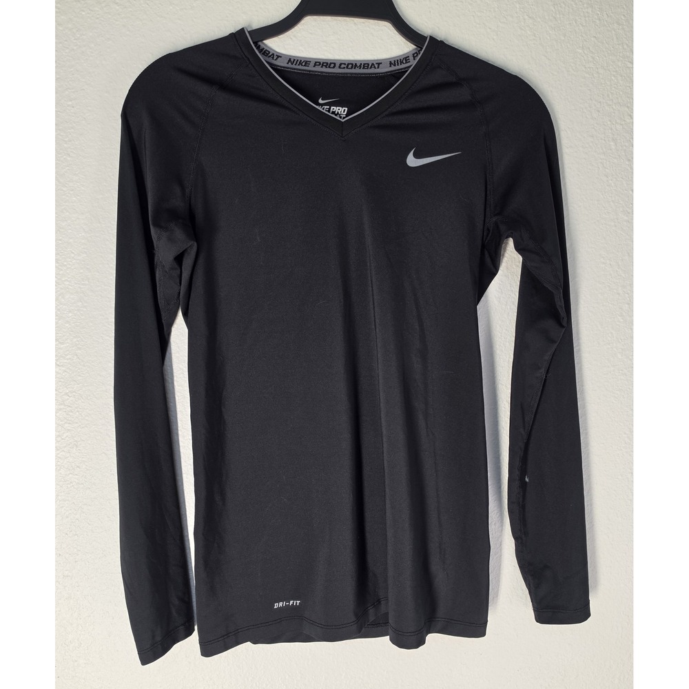Nike Women's Long Sleeve Athletic Top Size S Black V-Neck Shirt Pullover
